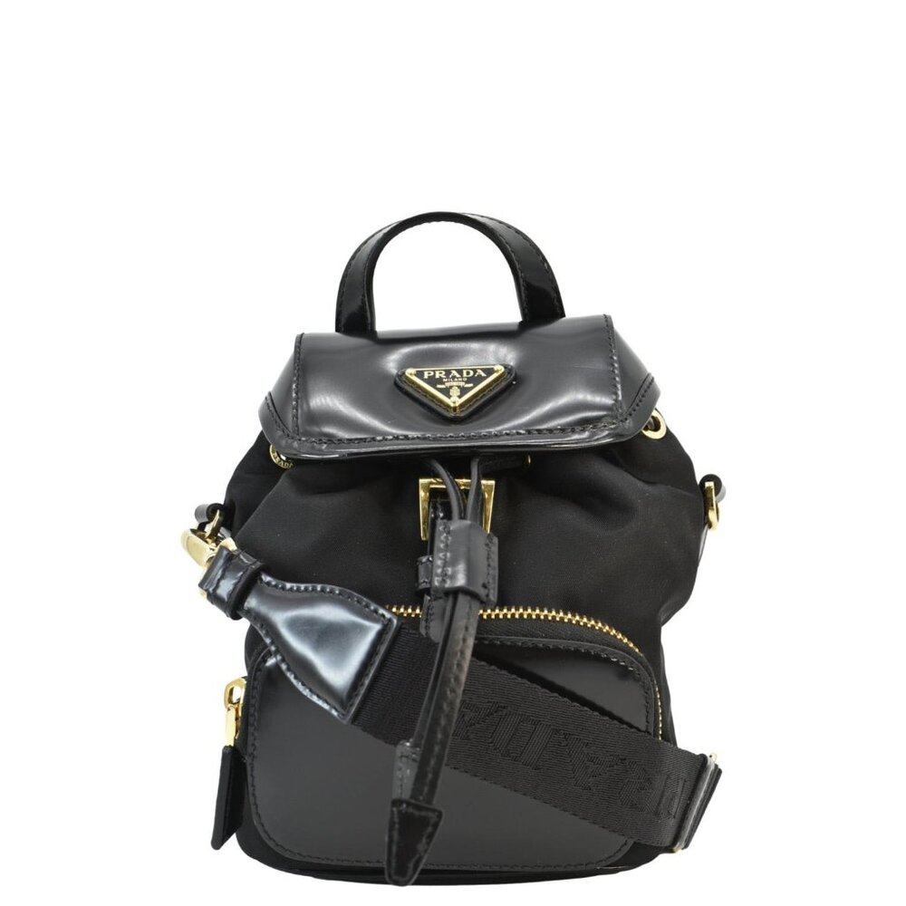 Prada  Re-Nylon Brushed Leather Crossbody Backpack Black
